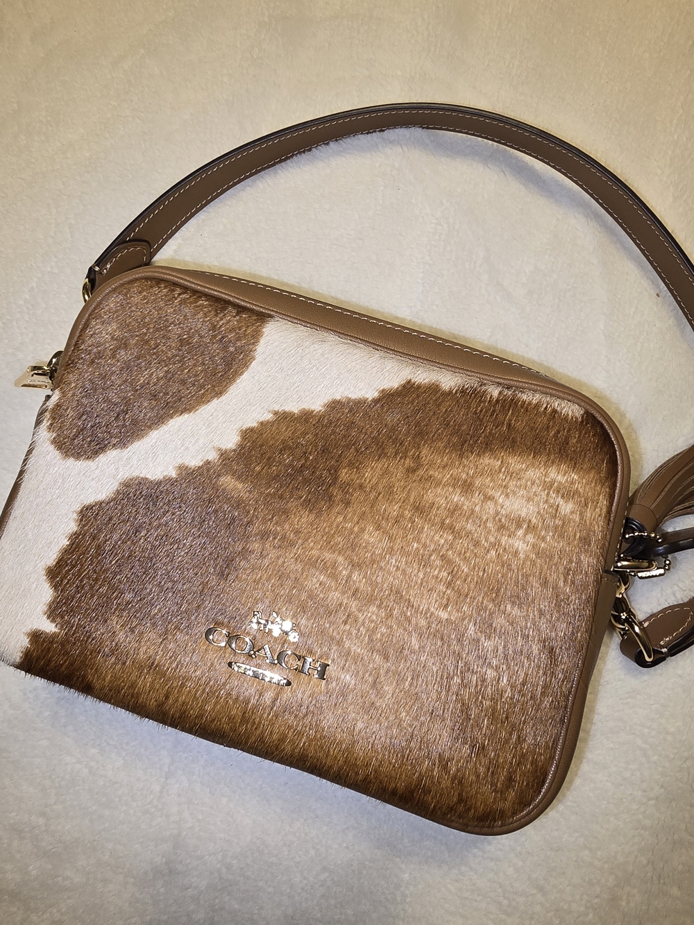 Coach Cowhide Crossbody Bag in Brown and White Patch